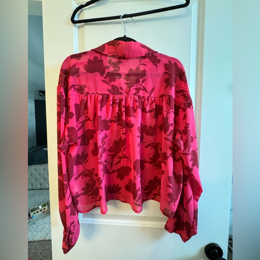 Lumiere Tops Floral Raspberry Color Button Up Blo… - image 7
